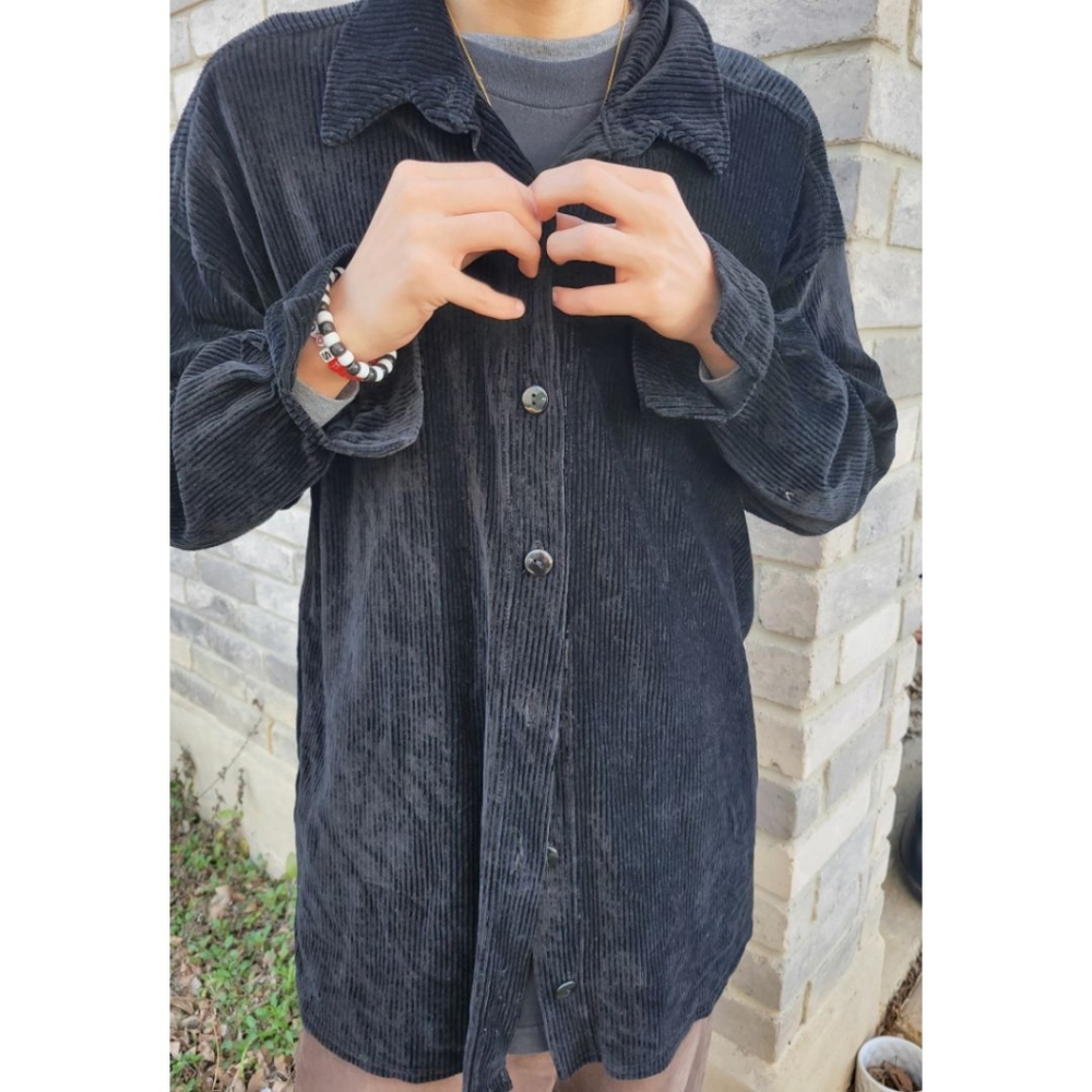 90s grunge black soft corduroy button down